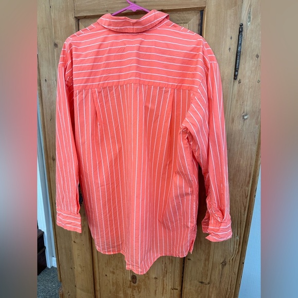 A New Day Orange & White Striped Oversized Button Down 100% Cotton Size Large - Picture 2 of 7